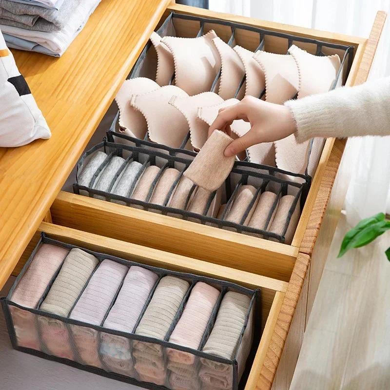 NEW 6/7/11grids Foldable Underwear Underwear Socks Organizer with Dividers Clothes Storage Box Breathable Mesh Bag for Wardrobe