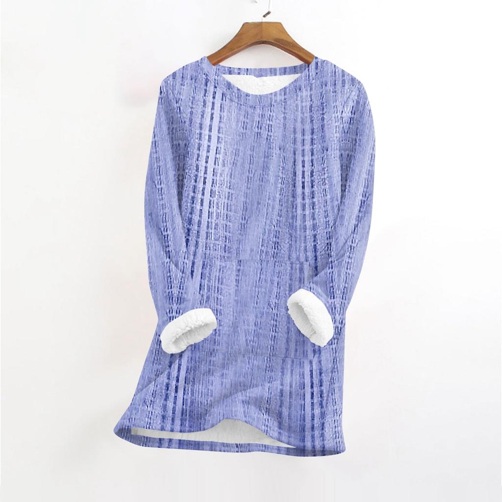 Women's Fashionable Printed Round Neck Long Sleeved Plush Warm Pullover Top