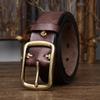 3.8CM New Style Men's Genuine Cowhide Leather Belt, Vintage Distressed with Wrinkled Design and Copper Buckle, Korean Casual Jeans Accessory.