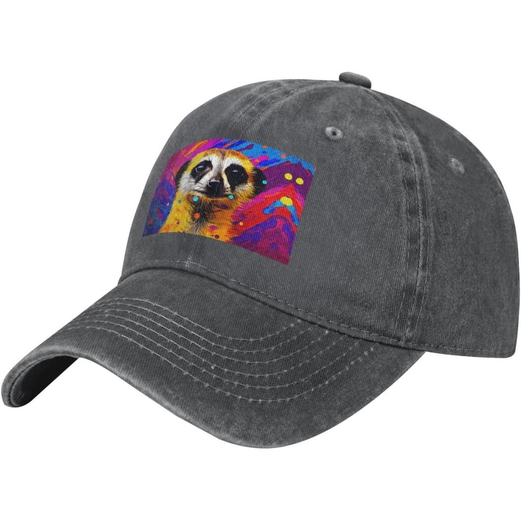 Spirited Meerkat Black Printed Baseball Cap Sports and Casual Baseball Cap Sun Visor