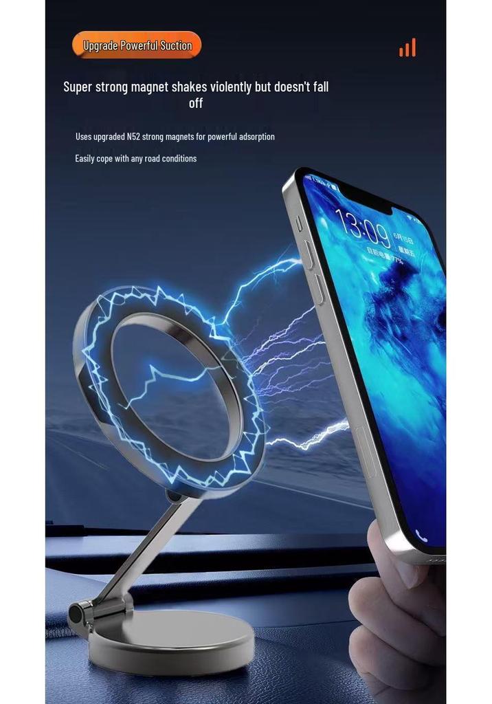 Magnetic Rotating Phone Holder for Car Dashboard - Strong Zinc Alloy with Magsafe Back Sticker