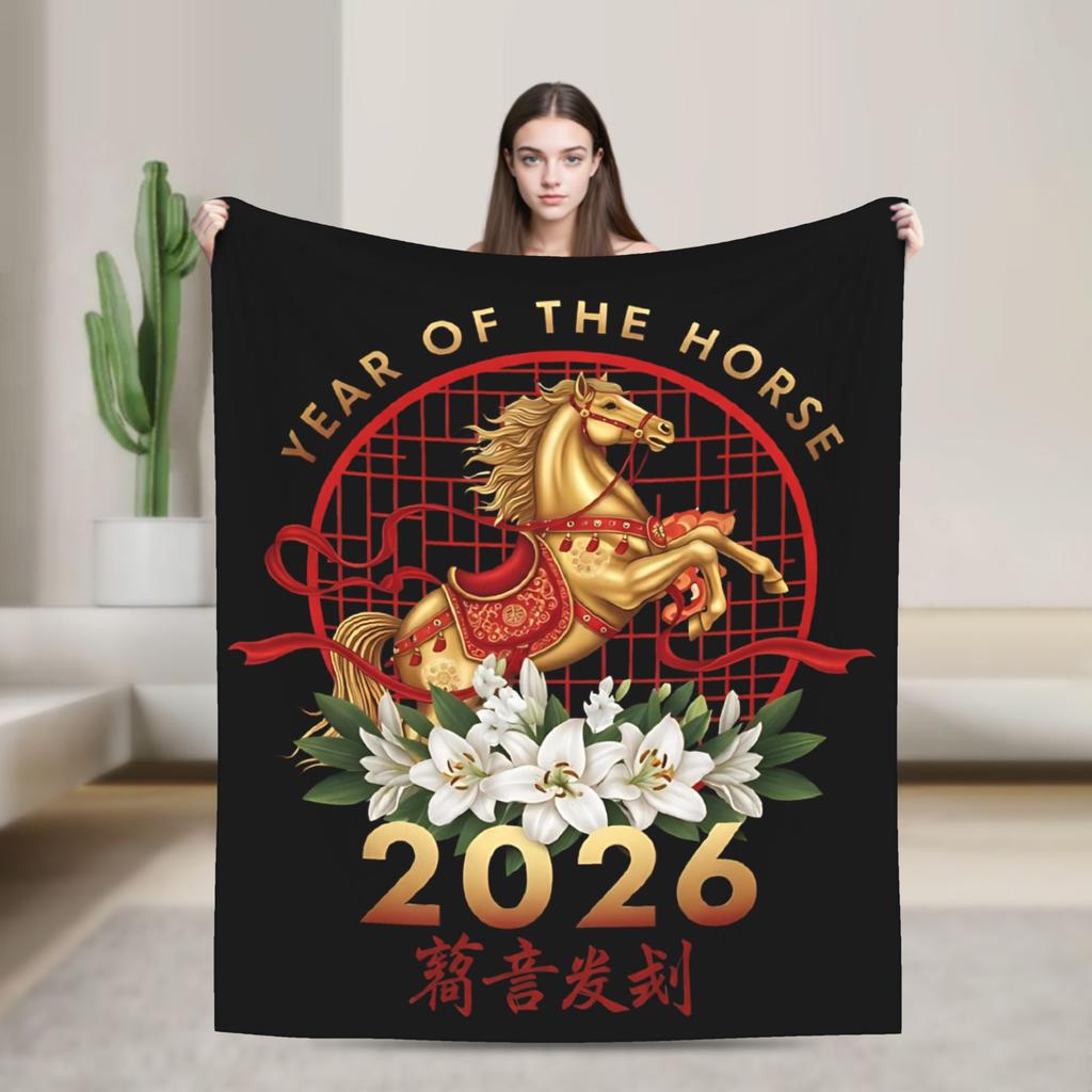 Year Of The Horse Chinese New Year Flannel Throw Blankets Blankets for Sofa Office Lightweight Bed Rug,