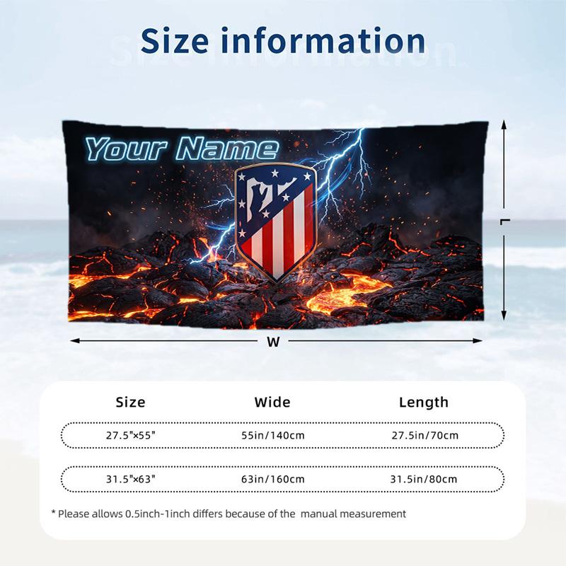 Custom Text Beach Towel, Soft Absorbent Swimming Multi-use TowelAtletico Madrid FC