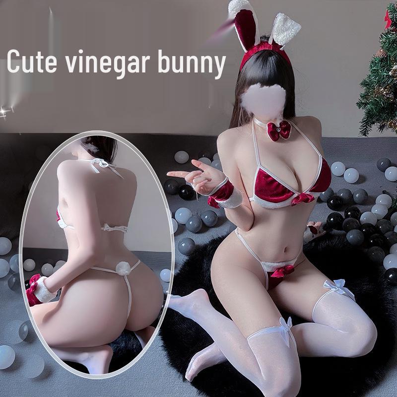 Seductive Christmas Bunny Lingerie Set: Passionate Quick-Release Bra & Thong