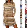 Women's Fashion Casual Geometric Print Long Sleeve Neck Dress for Everyday Wear