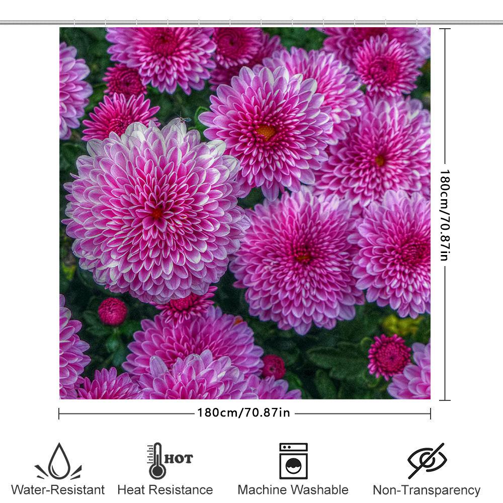 Beautiful Pink Chrysanthemum Shower Curtain For Bathroom Decor Floral Print Home Decoration 3D Waterproof Bath Mat Set