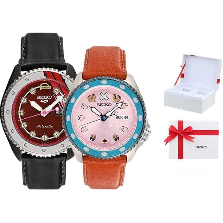 Seiko Relógio SEIKO5 Movimento Mecânico Pulseira de Couro Relógios Masculinos Mostrador Vermelho SRPH03K1