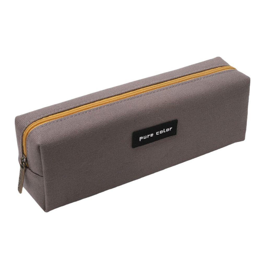 Pure Color Zipper Canvas Stationery Holder Box Pen Bag Pencil Pouch Pen Case
