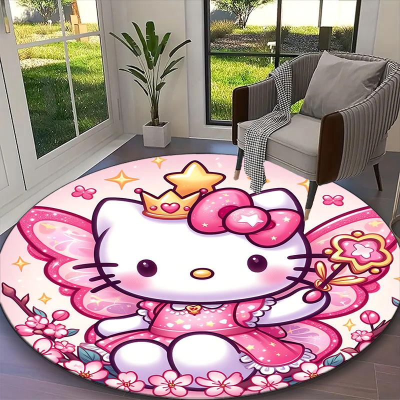 1pc Hello Kitty Rug, Comfortable Printed Home Round Carpet, Cozy Office Chair Rug