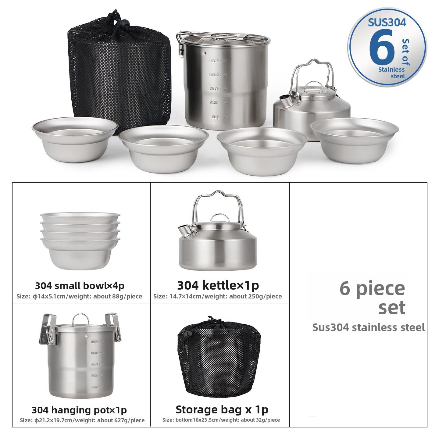 

CLS&NOBANA New Outdoor Cookware Hanging Pot Boiling Pot Kettle 304 Stainless Steel 6PCS 7PCS Set Camping Equipment Camping Set