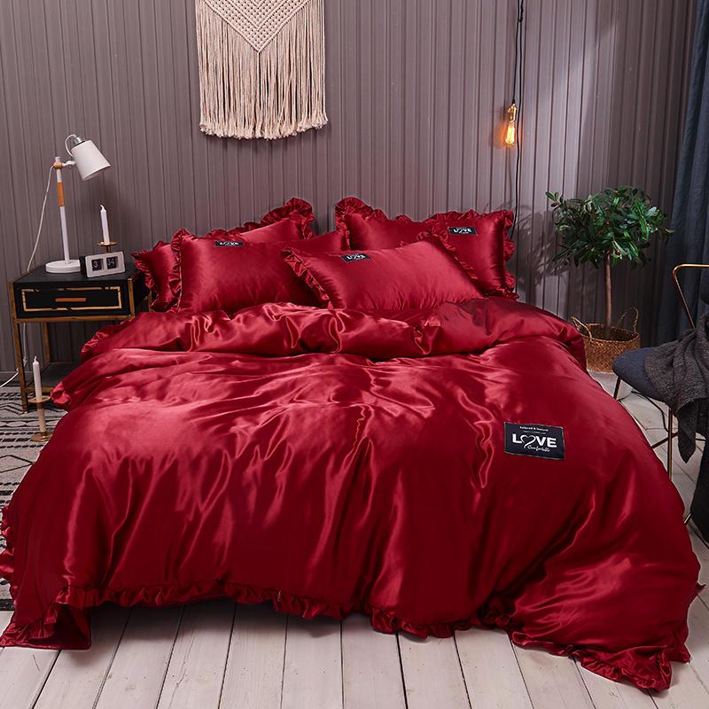 Luxury Royal 4pcs Satin Silk Duvet Cover Bedding Set Twin Full Queen Size King