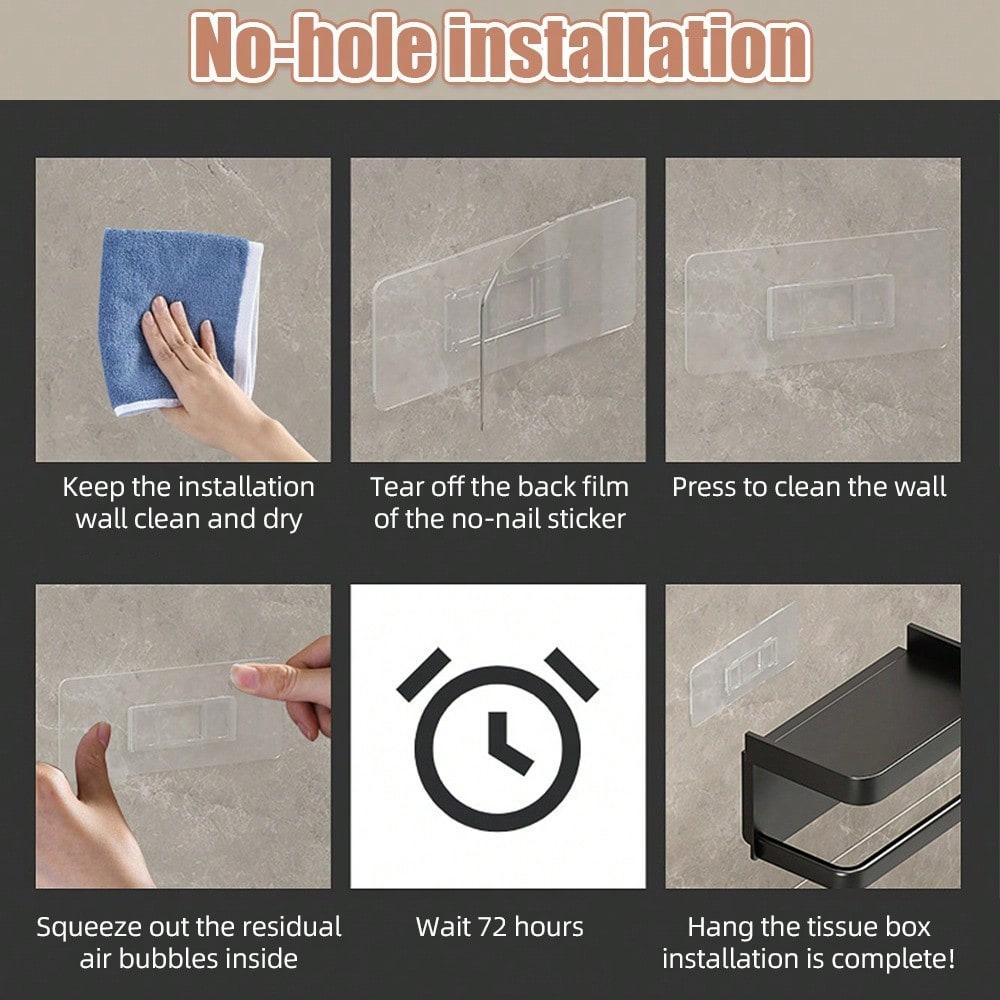 Wall-Mounted Toilet Paper Storage Rack Punch-Free Adhesive Tissue Box Mobile Phone Holder Dual-Purpose Organizer For Bathroom