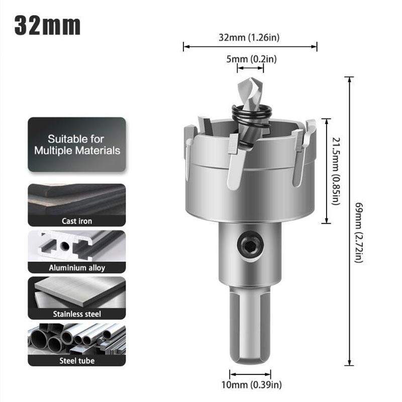 

Сверло с твердосплавным наконечником, кольцевая пила 15-100 мм, сверло, кольцевая пила для сверления металлических сплавов из нержавеющей стали 32mm серый