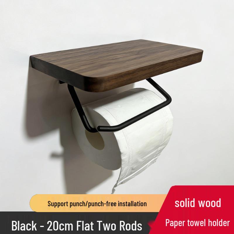 Black Walnut Wood Toilet Paper Holder with Storage Rack - Wall-Mounted Tissue Dispenser for Bathroom and Hotel Use