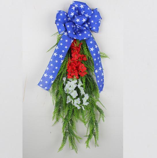 American Independence Day Wreath Door Hanging Holiday Bow Rattan Circle Window Scene Wall Hanging Decoration