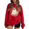 Women's Long Sleeve Neck Sweatshirt Loose Fit Casual Pullover Top with Small Halloween Print