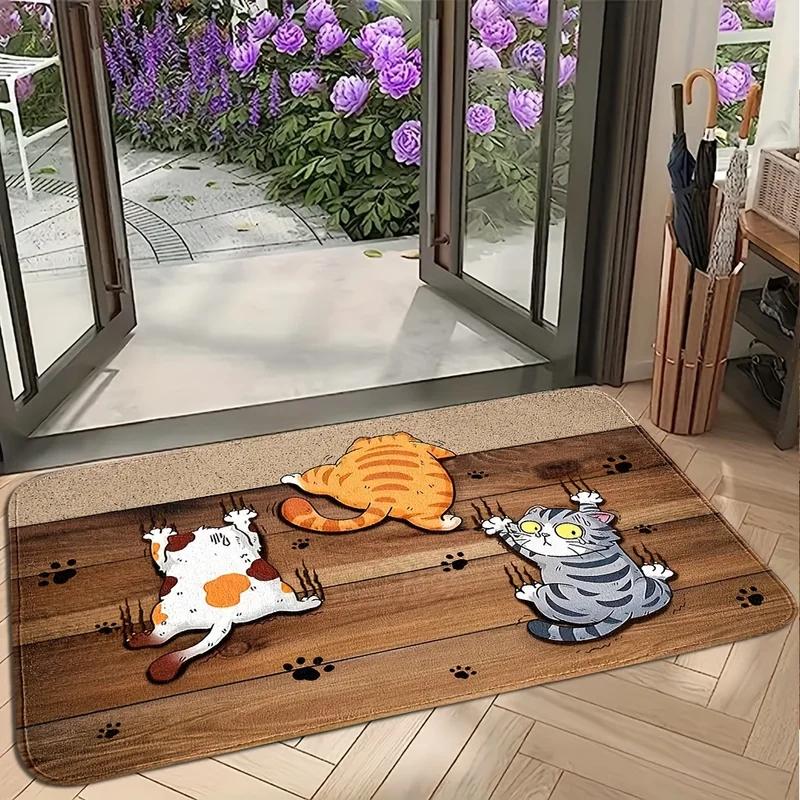 Funny Cat Claw Print Doormat, Cartoon Kitten Non-slip Floor Mat, Absorbent Washable Entry Rug for Home Decoration