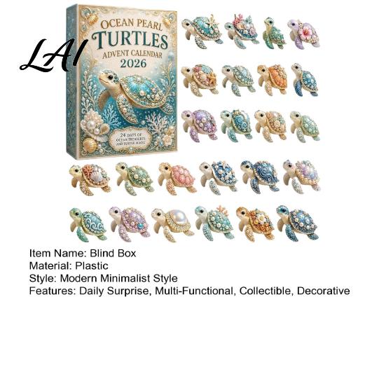 Christmas Countdown Calendar 2026 Ocean Pearl Turtle Advent Calendar 24 Day Blind Kids Toy Box Cute Marine Tortoise Ornaments Gift for Home