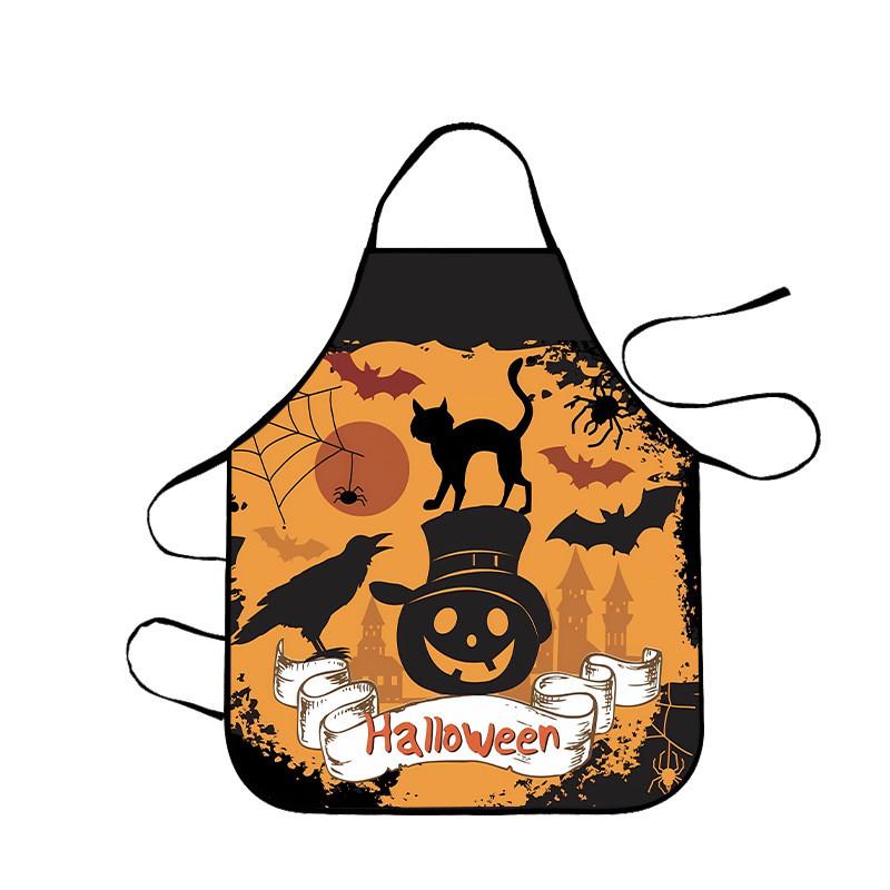 Halloween Pumpkin Skeleton Waterproof Apron With Cartoon Print For Kitchen And Home Use