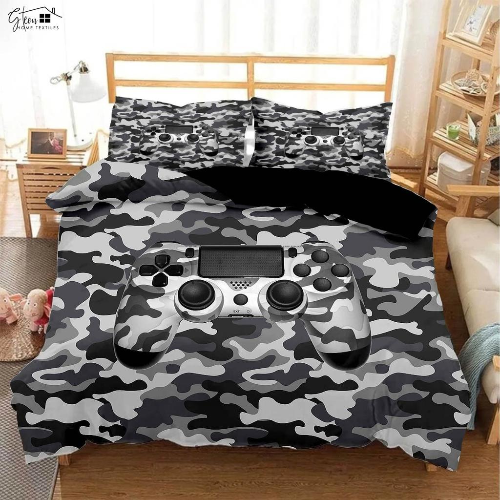 Cool Geometric Music Game Controller 3D Printed Quilt Cover Boys Room Bedding Set Quilt Cover Pillowcase Three-piece Set