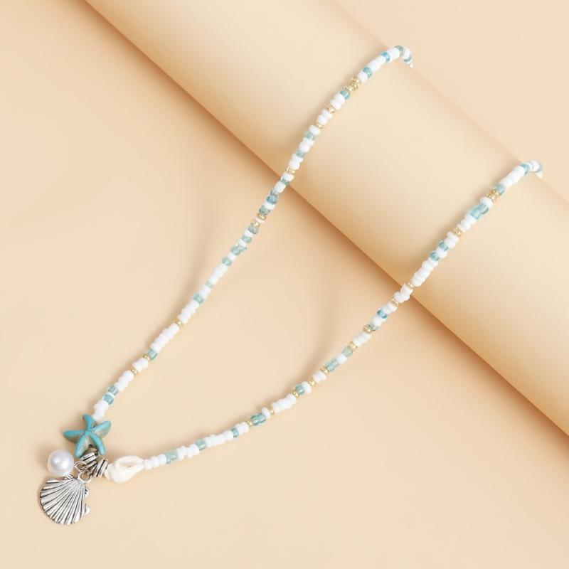 Beautiful Bohemian Starfish Pendant Necklace Colorful Bead Choker Adjustable Neck Chain Jewelry for Women and Girls