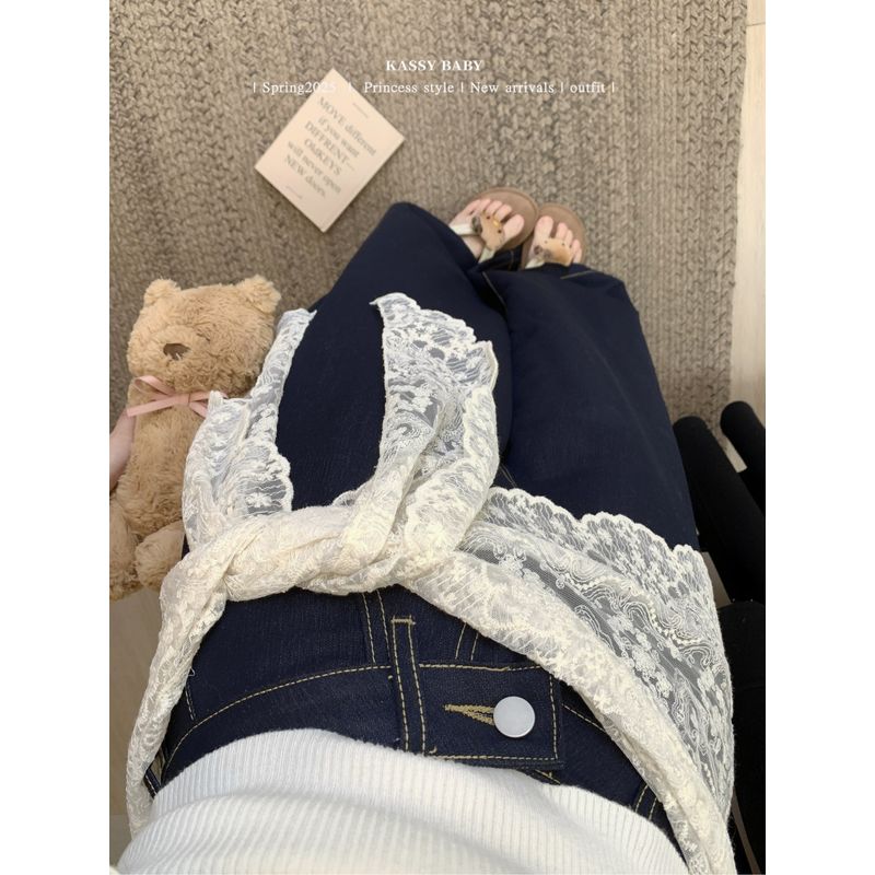 Kumikumi French style Lace Patchwork White Headscarf Women Summer Mesh Waist Towel Fart Curtain Dual-Use Triangular Binder