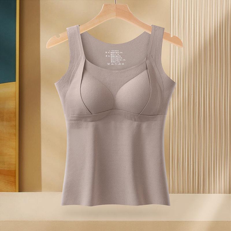 Women's Wool Silk Warm Vest with Chest Pad - No-Wear Style for Autumn/Winter, Thickened Base Layer, Outer/Inner Wear.