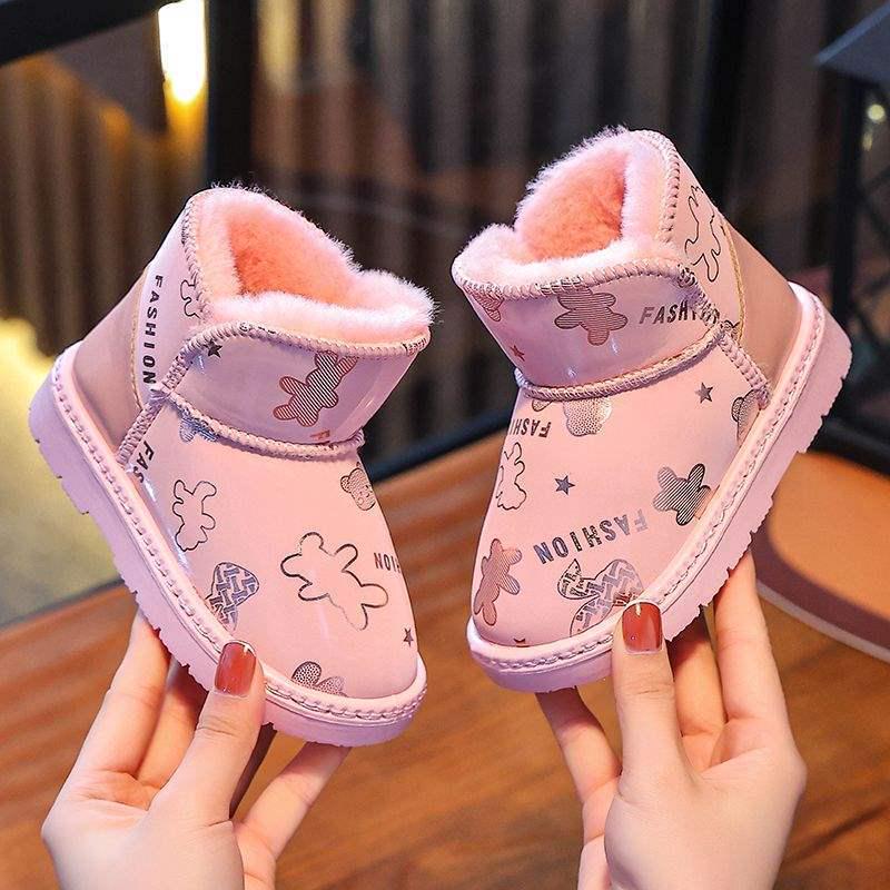 

Зимние водонепроницаемые снегоступы для детей - Теплые, модные, нескользящие короткие ботинки на бархатной подкладке для мальчиков и девочек Size 34, inner length 20.5 cm, runs small