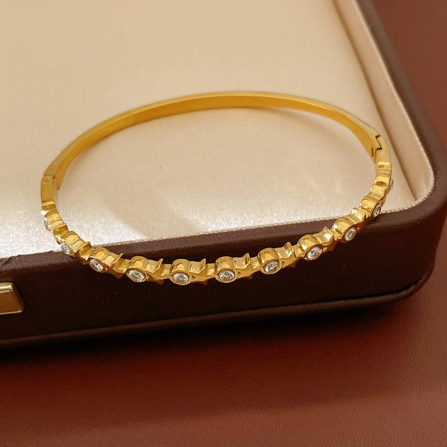 Gold Layered Zircon Buckle Stainless Steel Bracelet – Chic, Versatile Luxury Jewelry for Women