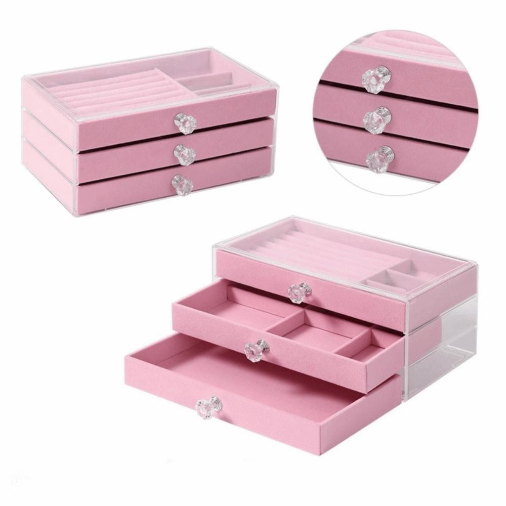 3-Tier Three Drawer Jewelry Box Transparent Earrings Jewelry Box Flannel Jewelry Box  Home
