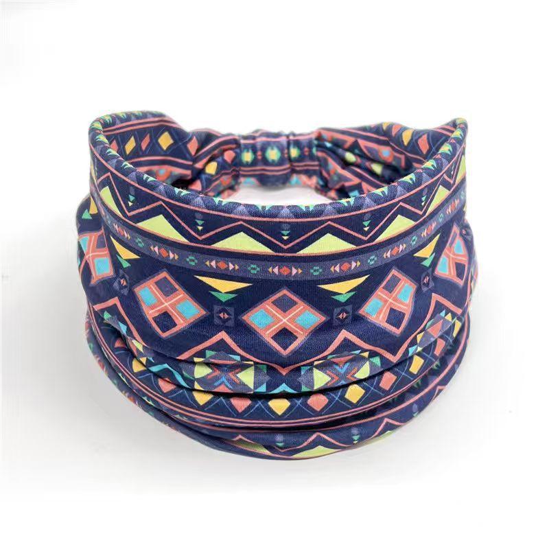 African Tribal Print Wide Headband With Soft Stretchy Fabric For Yoga Workout Running Wear