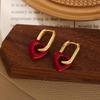 Autumn-Winter Minimalist Retro Red Heart Earrings: High-End Light Luxury for Women