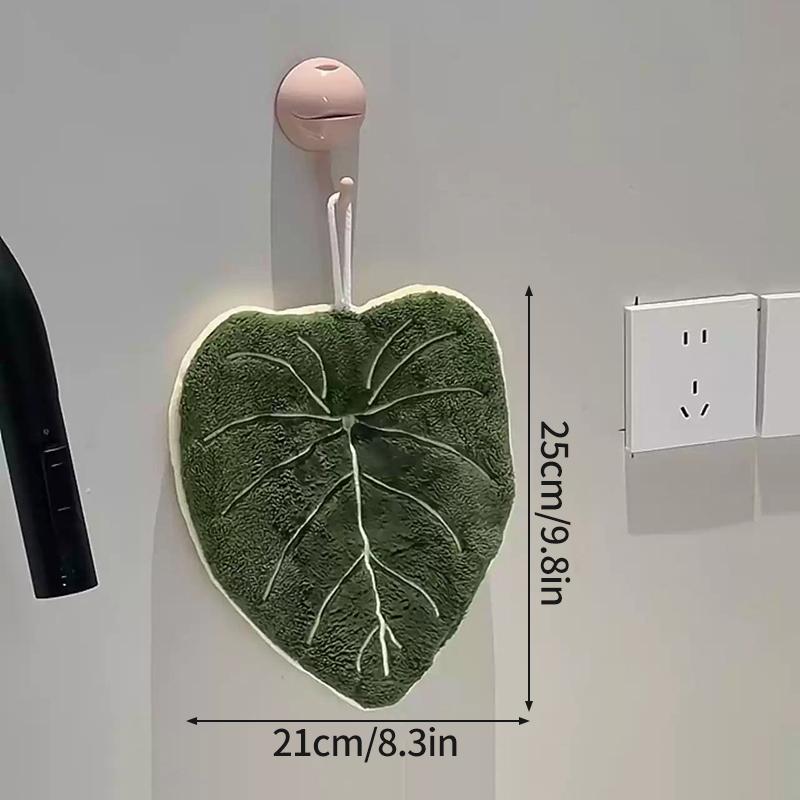 Decorative Leaf Hand Towel Tropical Plants Kitchen Towel Super Absorbent Handkerchief Quick-Dry Bathroom Towel with Hanging Loop