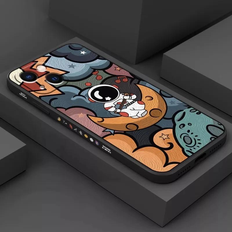 Creative Planet Cartoon Astronaut Square Silicone Phone Case For Samsung Galaxy S23 Ultra S22 Plus S21 FE S20 Note 20 Soft Cover