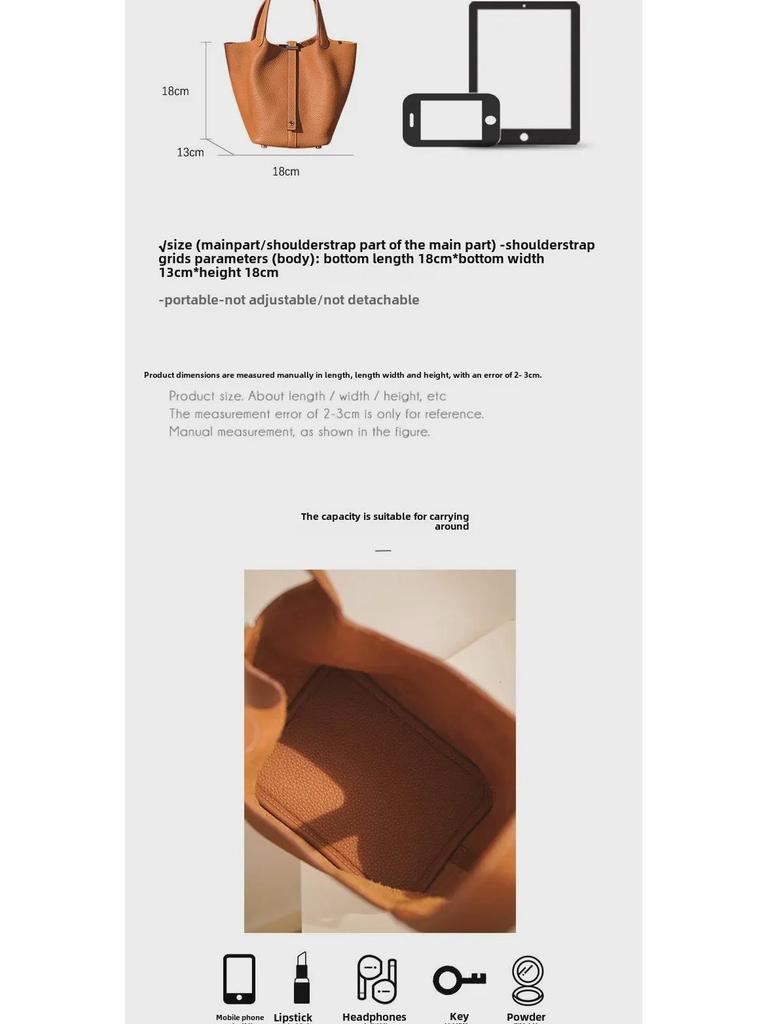 Black Genuine Leather Lychee Pattern Bucket Tote Bag for Women