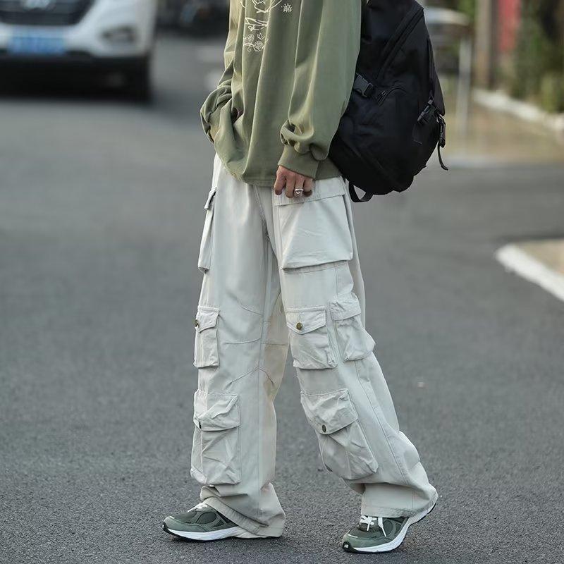 Cargo Pants Multi-pockets Tooling Pant Harajuku Men's Vintage Loose Wide Leg Pants Streetwear Casual Hip-hop Mopping Trousers