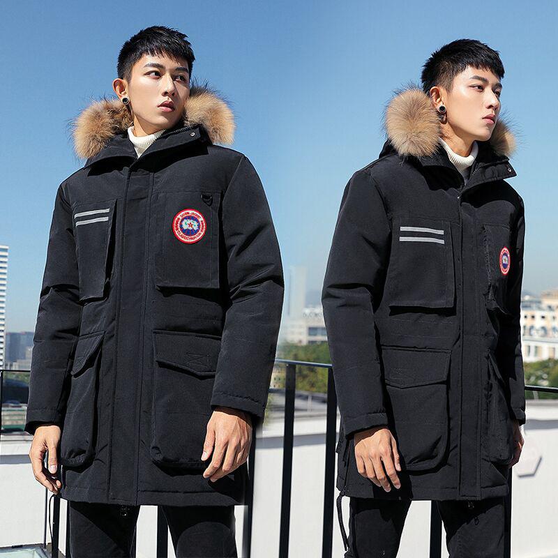 New Big Goose Men's Down Jacket Raccoon Fur Collar Youth Mid-length Winter Jacket Trendy