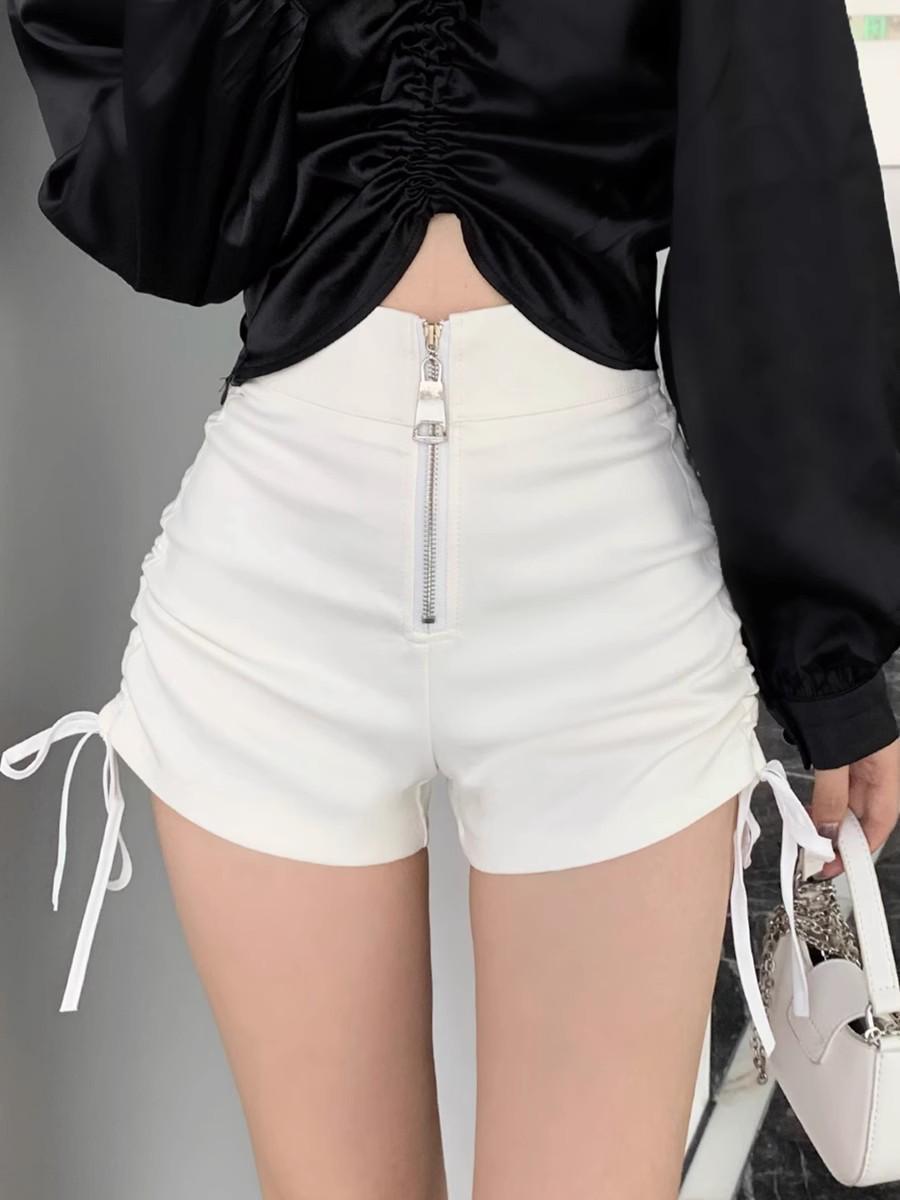 

Petite Women s Slimming Black High-Waisted Wide-Leg Casual Shorts for Autumn/Winter - Sweet & Spicy Style 4XL белый