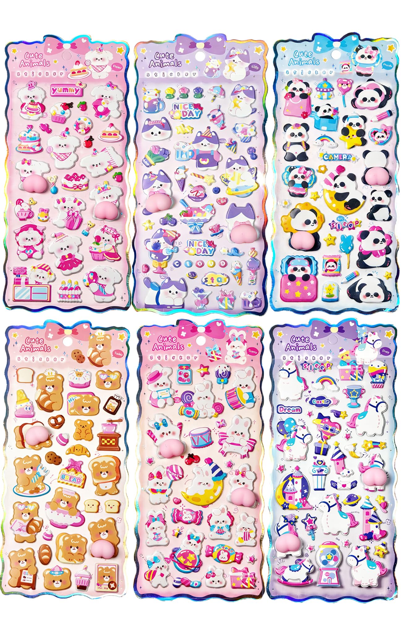AKIRARI Puffy Butt 3D Embossed Puni Puni Muni Muni Deco Sticker Set 2 Sheets Notebook Smartphone DIY Diary Girl Child Adult Gift