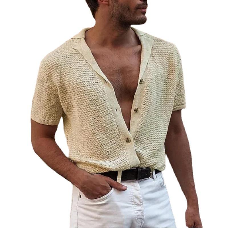 Fashionable Men's Casual Shirt Top with Single-breasted Buttons