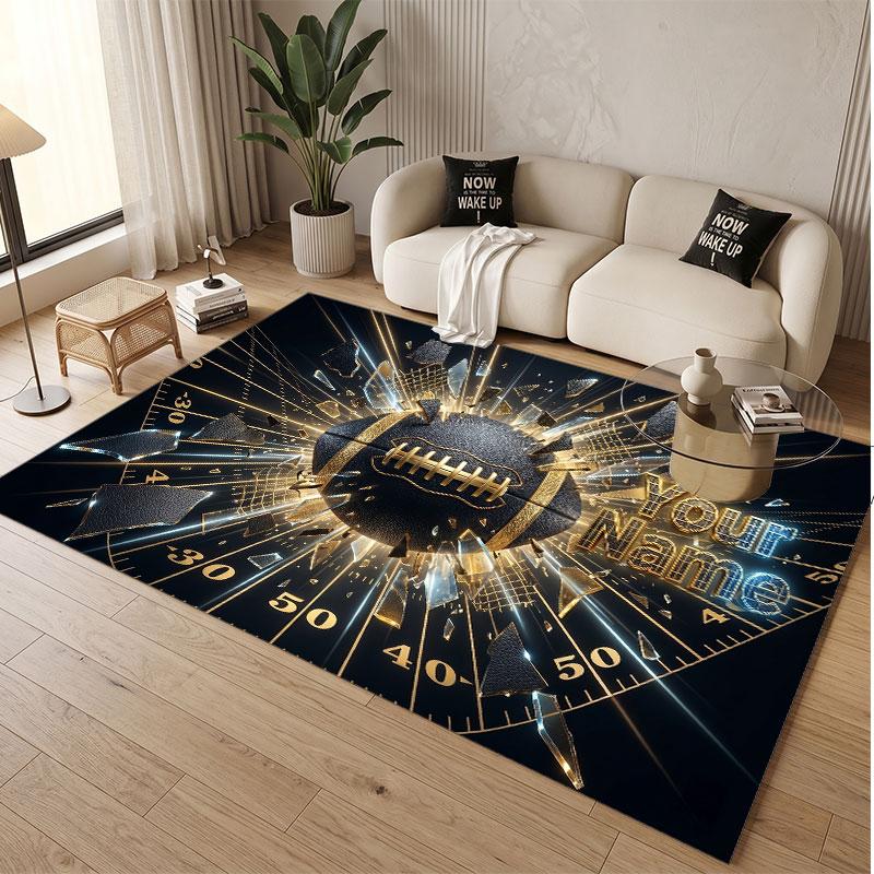 American Football Theme Soft Crystal Velvet Rug Custom Name & Text Print Non Slip Floor Rug for Bedroom Living Room