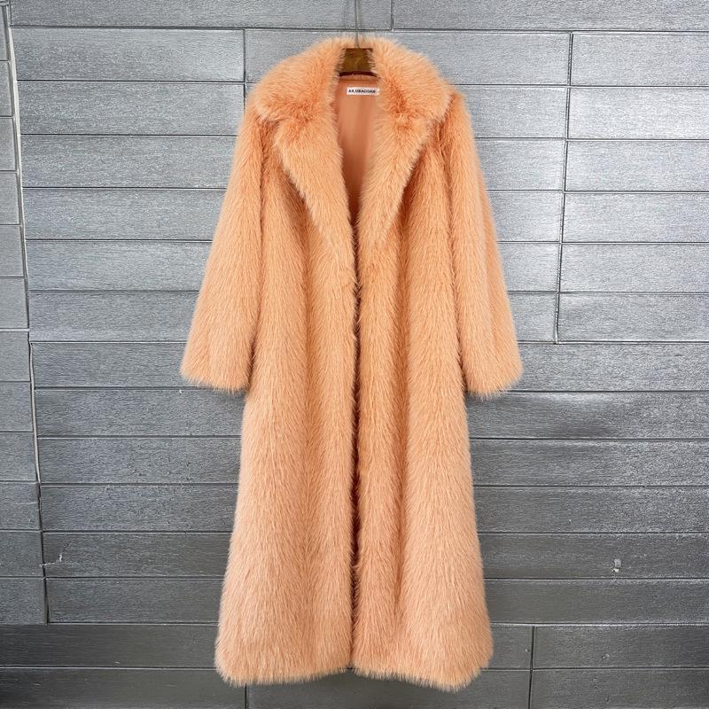 Cappotto Lungo Spesso da Donna in Ecopelliccia con Revers – Soffice Design Imitazione Toka per l'Inverno