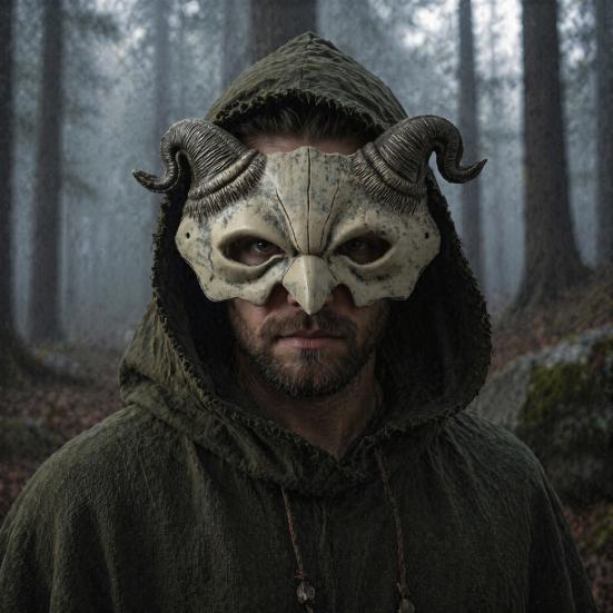 Maschera Demone Mezza Faccia Halloween Corna di Ariete Maschera Demoniaca, Mezza Faccia Horror Leggera Gotica Maschera per Cosplay Festa in Costume Stile Oscuro