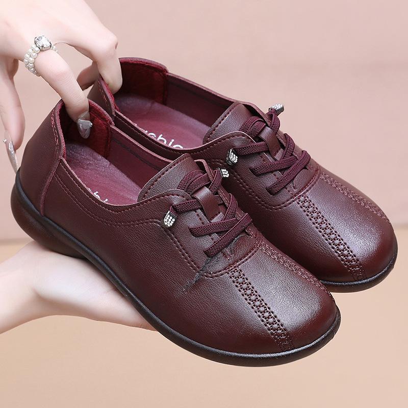 

Весенняя обувь нескользящая удобная средняя шнуровка одинарная обувь мягкая подошва кожаная обувь обувь для пожилых желеобразная подошва обувь для женщин среднего и пожилого возраста 40