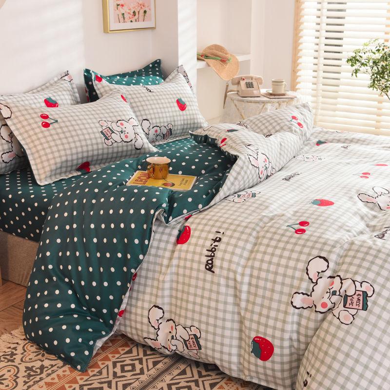 Four-piece Bedding Washed Cotton Single Double Student Three-piece Bed Linen Quilt Cover Pillowcase