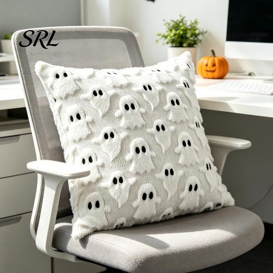 Soft Plush Couch Pillow Covers 2Pcs Halloween Ghost Cushion Covers, Throw 18x18 Decorative Inch Cases for Sofa Bed Chair Cozy
