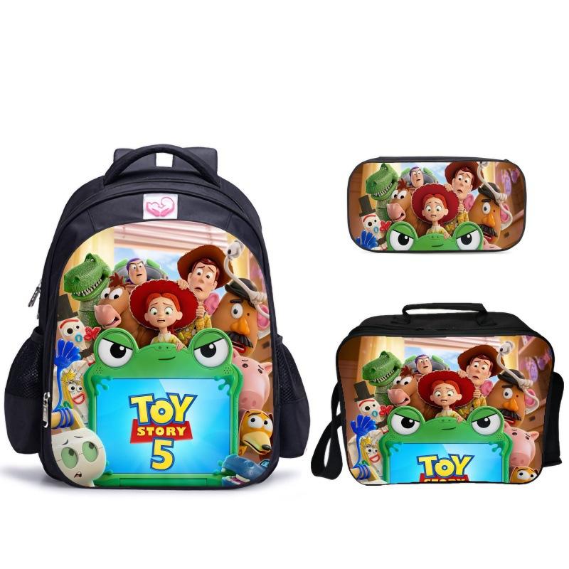 Doll Collective Probe Children'S Fun Three-Piece Set Woody Bass School Bag Pencil Bag Thermal Insulation Meal Bag Student Campus Set