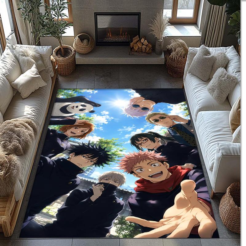 Soft Crystal Velvet Floor Rug,Jujutsu Kaisen Anti Slip Decorative Carpet, Plush Area Mat For Indoor Home Decoration