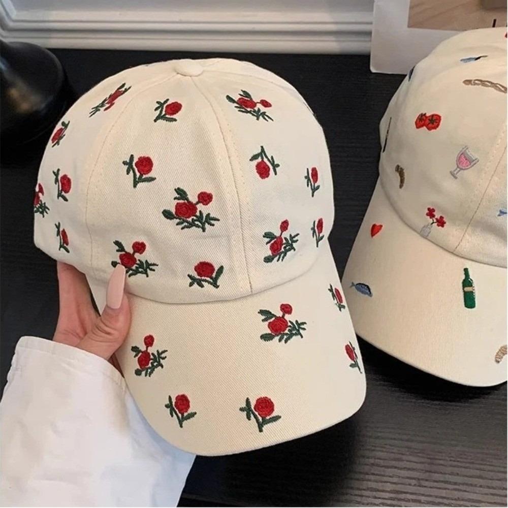 Sweet Style Embroidered Baseball Cap Breathable Baseball Hat Retro Sun Protection Cap  Women