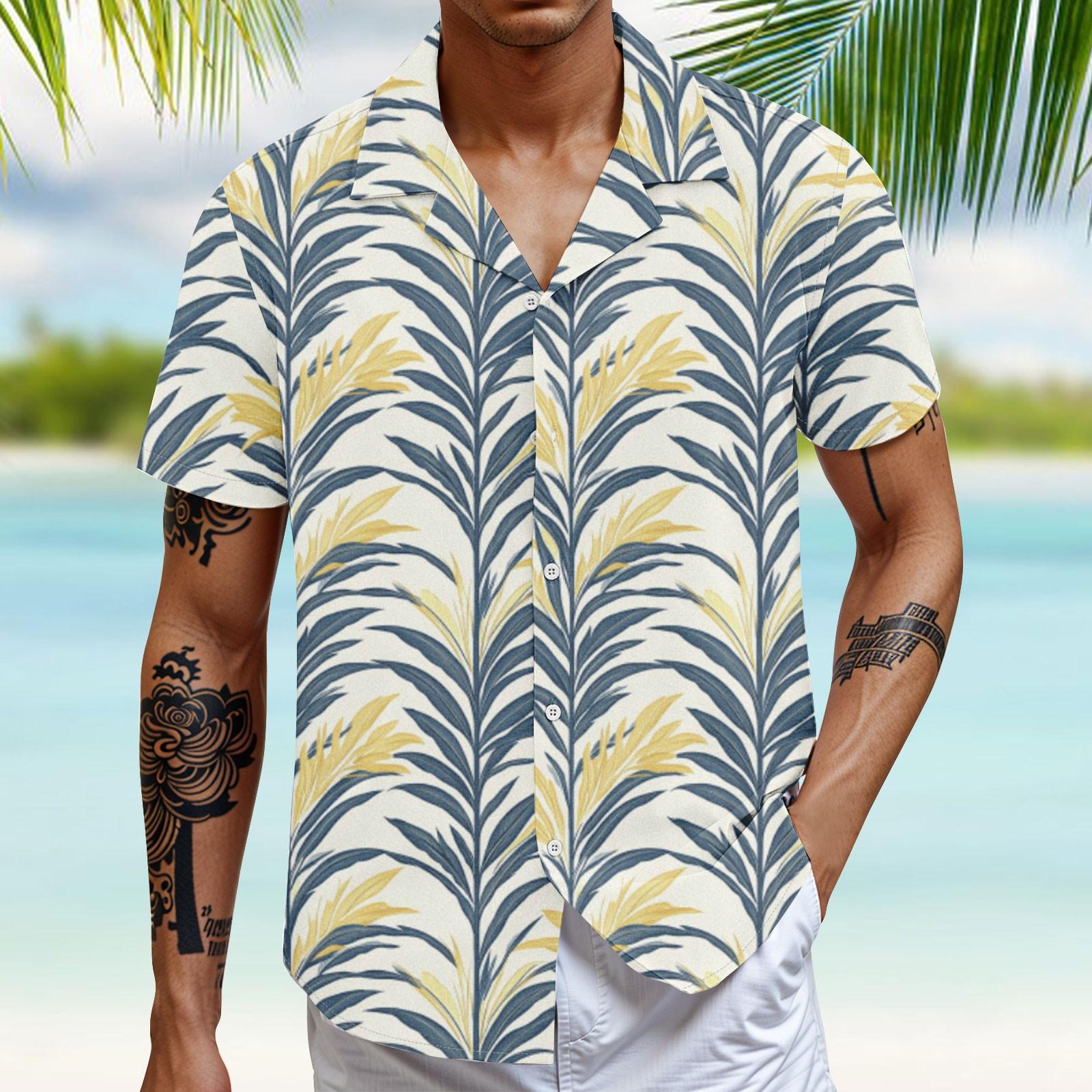 

Мужская повседневная свободная рубашка с короткими рукавами, модная рубашка с принтом, топ XL жёлтый